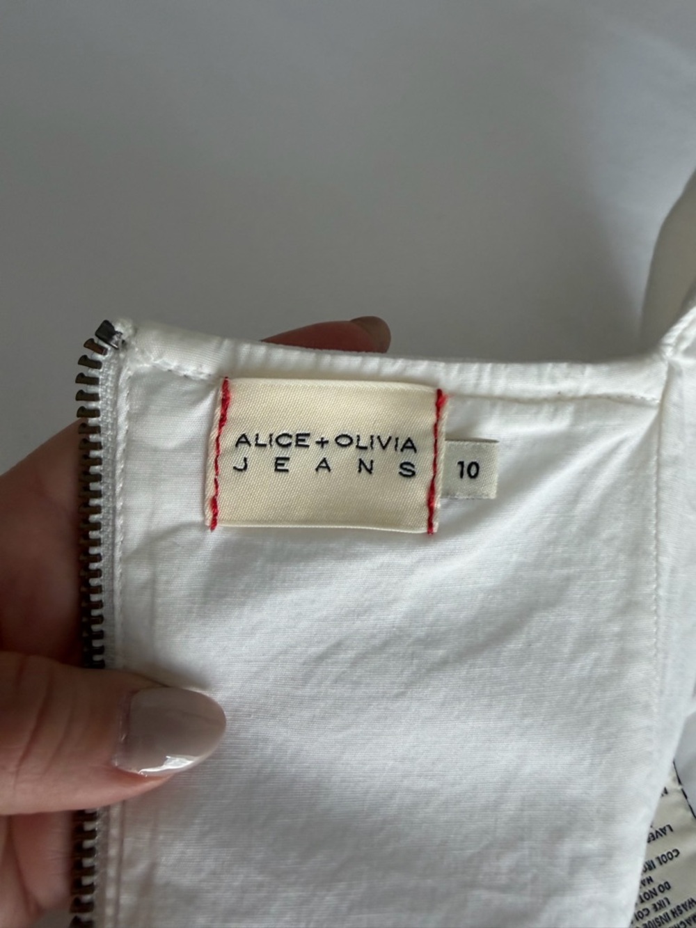 Alice + Olivia Jeans "Maryann" White Sugar Denim Square Neck Mini Dress *Altered - Picture 13 of 17